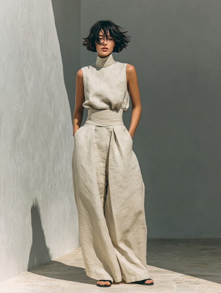 Women's minimalist set in  with sleeveless blouse and wide-leg pants