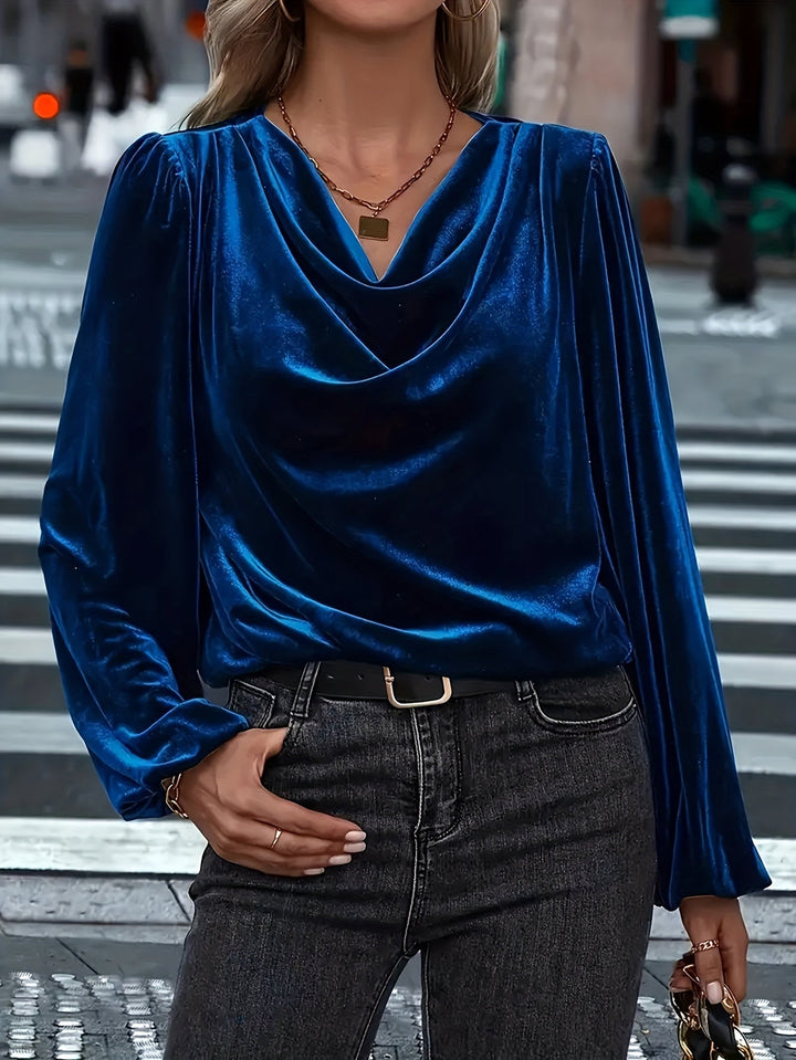 ADDISON | Luxe Velvet Drape-Neck Blouse