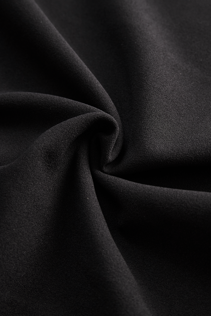 Refined Black Belted Sheath Dress with Mandarin Collar