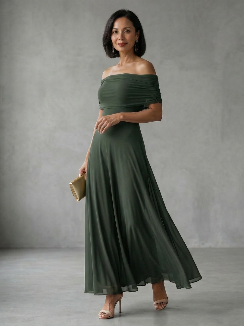 Bellthorne | Off Shoulder Draped Midi Dress