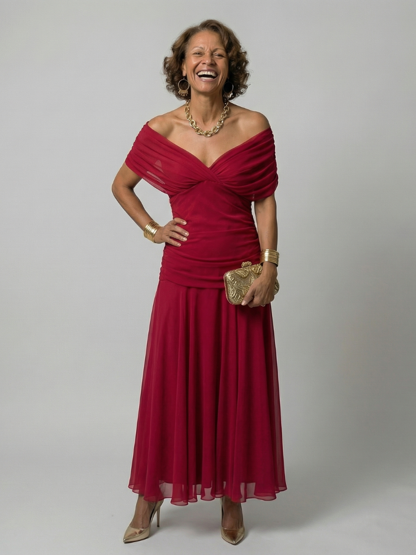 CALEN | Off Shoulder Flow Midi Dresses