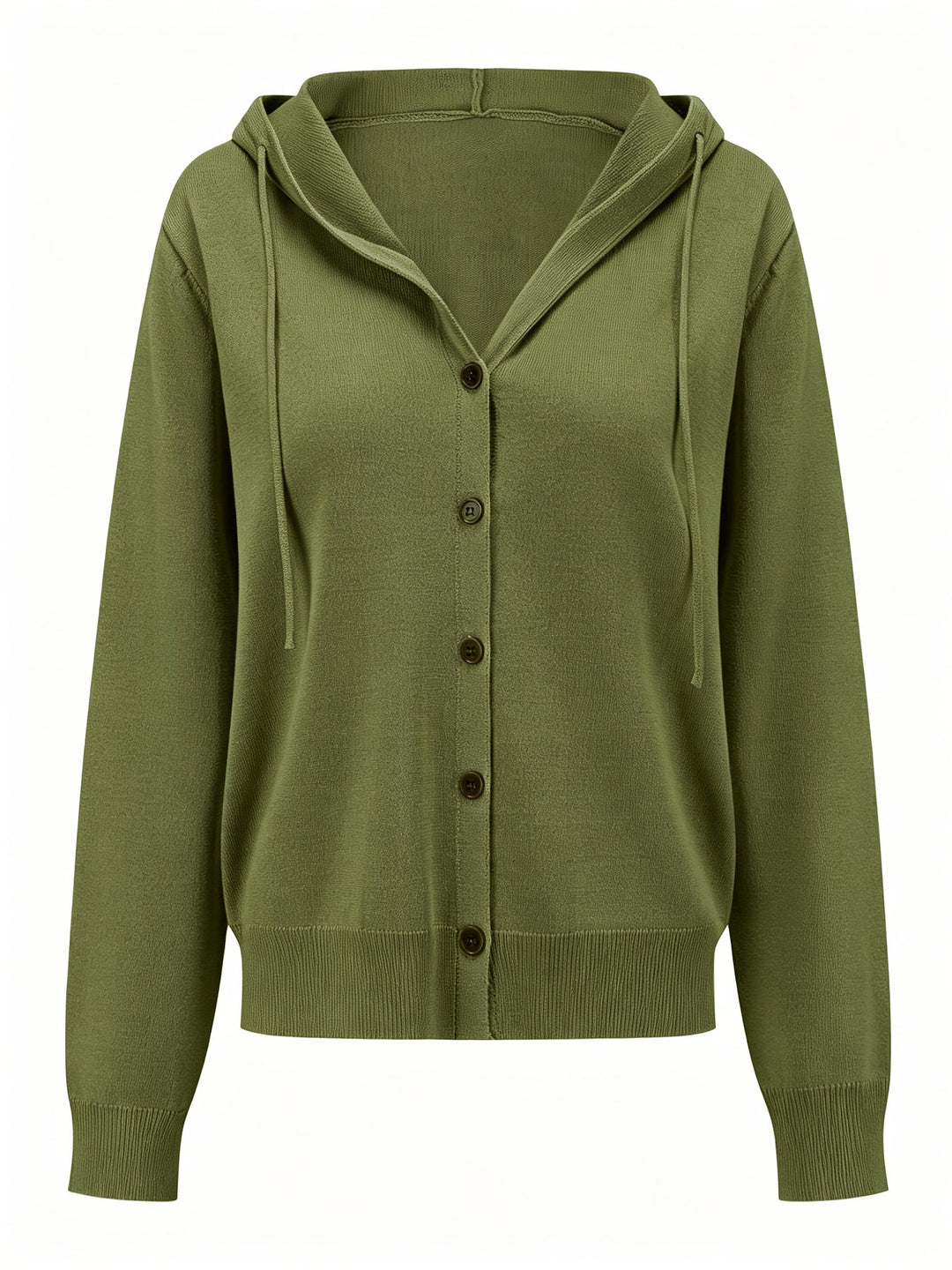 Alessia | Military Green Hooded Cardigan with Button Closure