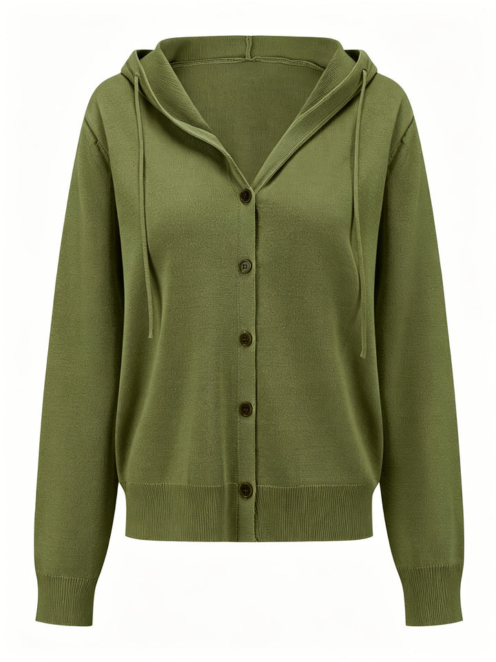 Alessia | Military Green Hooded Cardigan with Button Closure