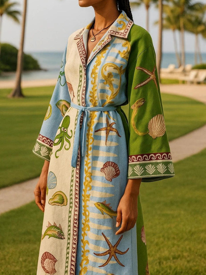 Sandra | Belted Printed Twill Midi Shirt Dress