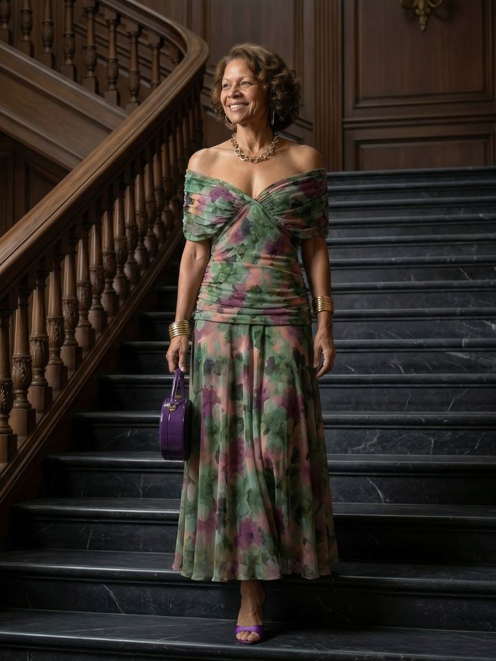 CALEN | Off Shoulder Flow Midi Dresses
