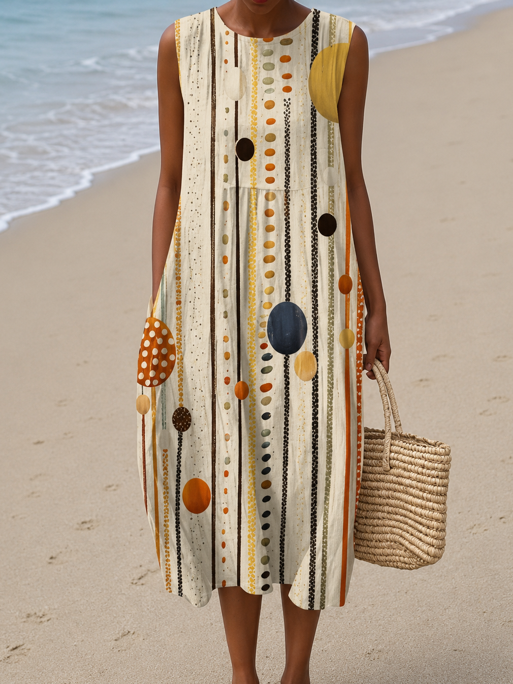 Hazel - Women's Sleeveless Printed Midi Casual Dress