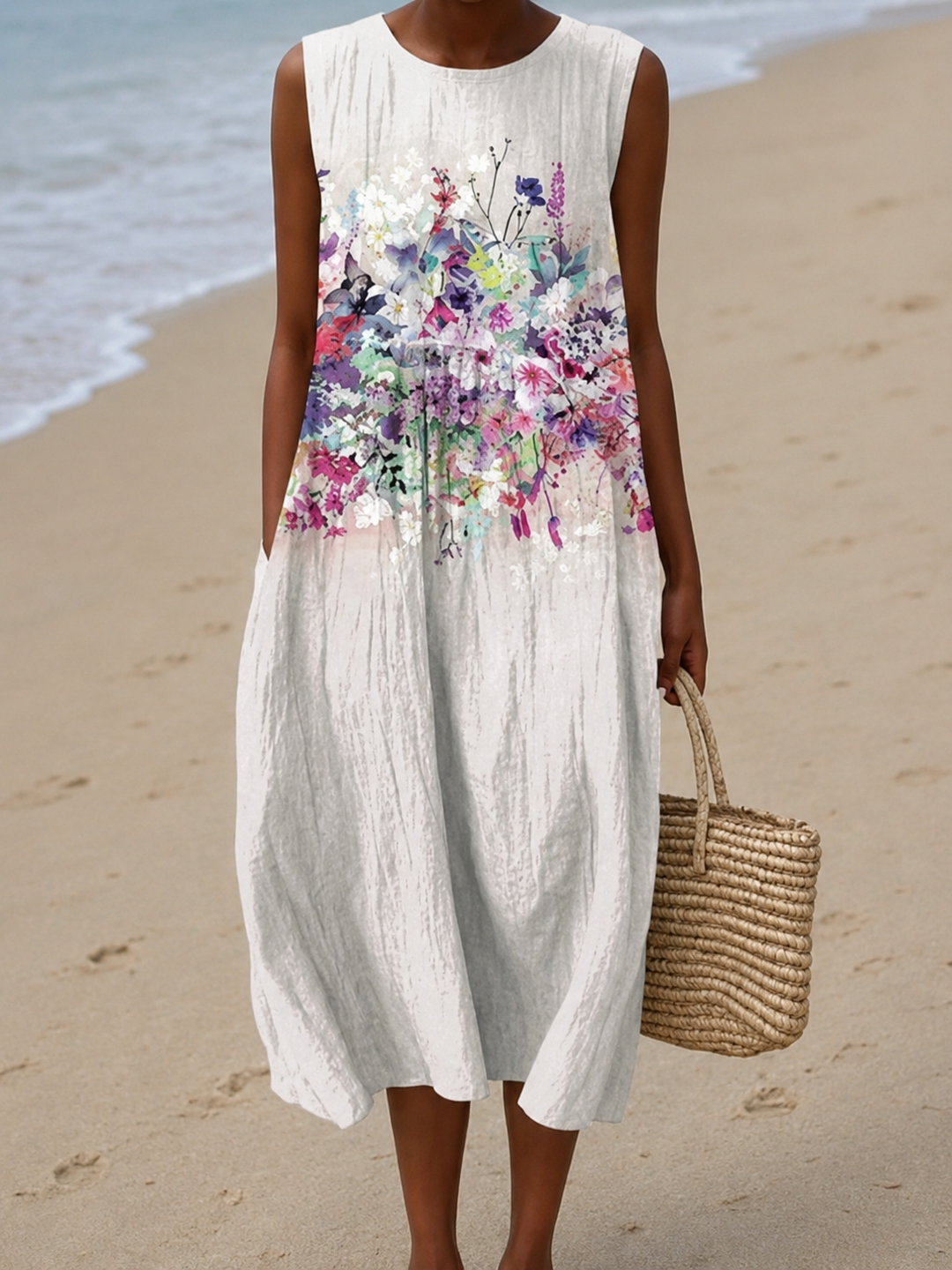 Penelope - Women's Sleeveless Printed Midi Casual Dress