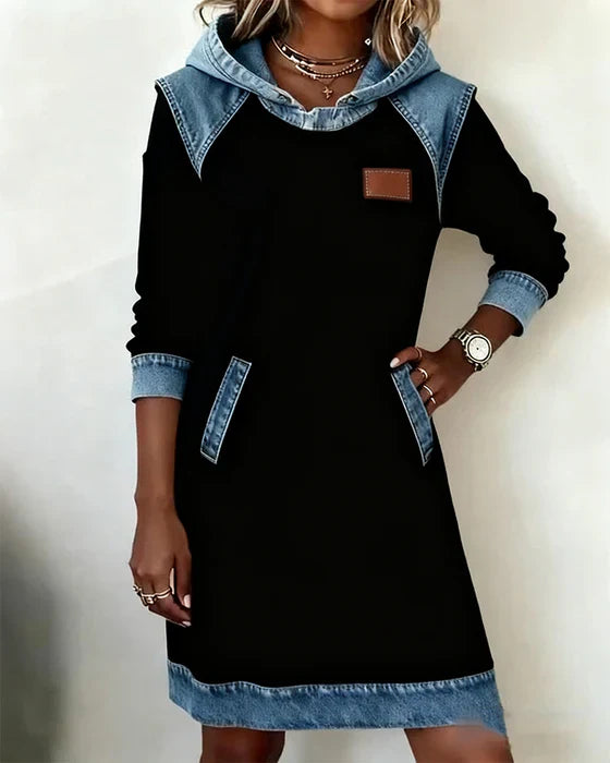 Natalie | Cozy Contrast Hooded Dress