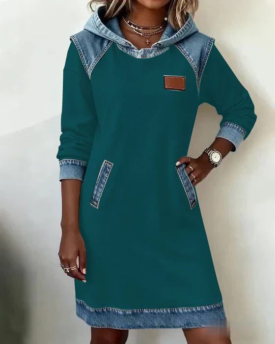 Natalie | Cozy Contrast Hooded Dress