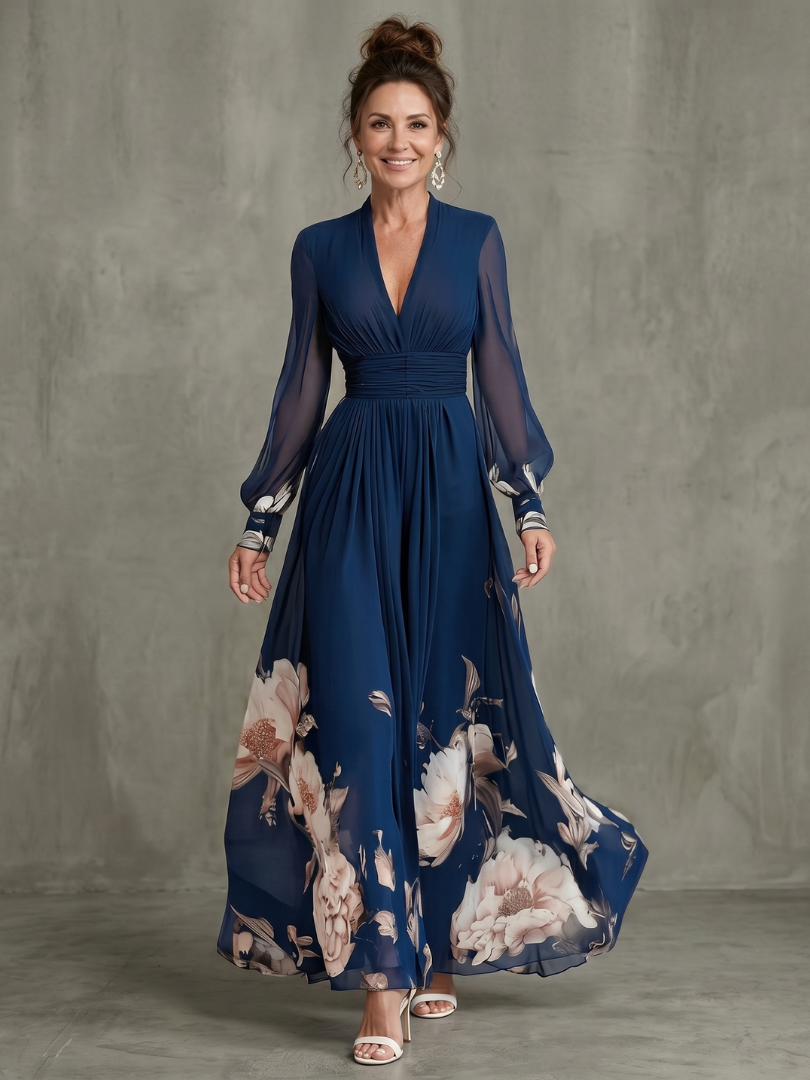 Bellthorne | Pleated Sheer Sleeves Maxi Dress