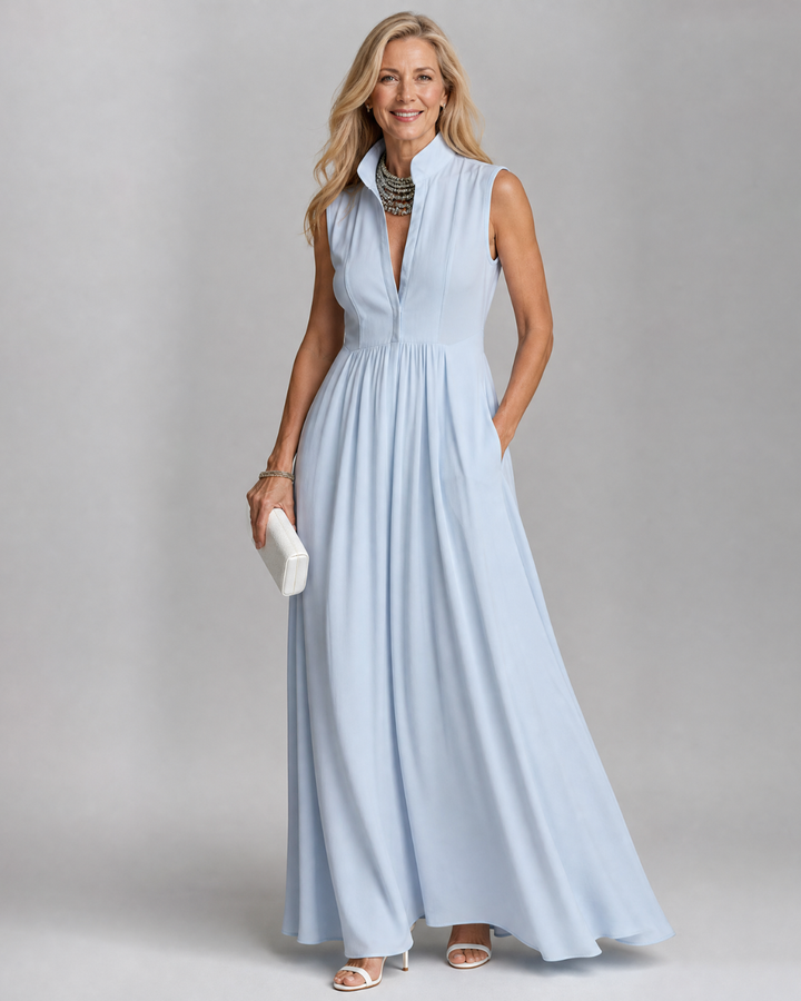 Daniela | Sleeveless Collared Flowing Maxi Dress