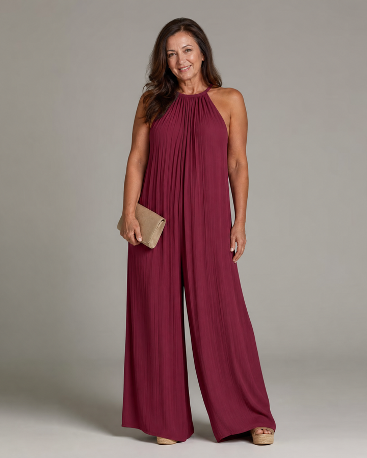 Eden | Pleated Halter Neck Wide Leg Relaxed Jumpsuit
