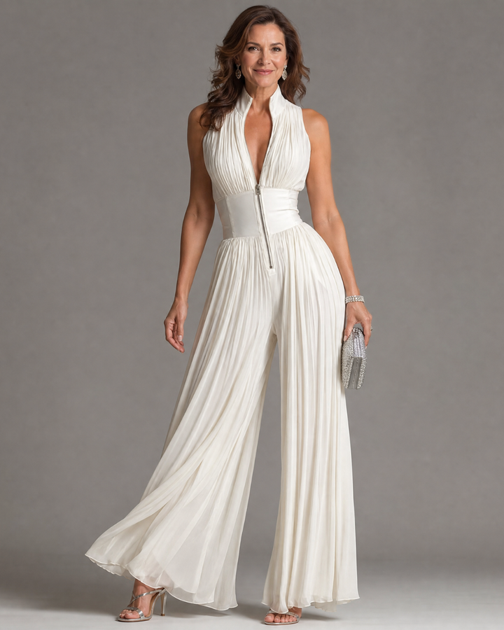 Georgia | Pleated Halter Neck Wide Leg Jumpsuit