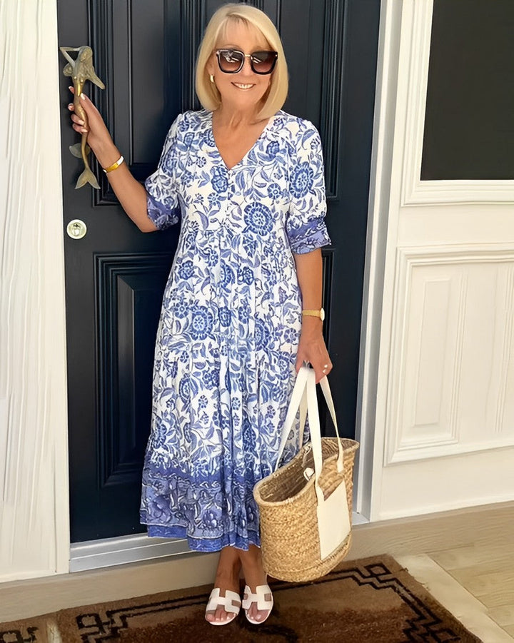 Thalia | Graceful V-Neck Floral Dress