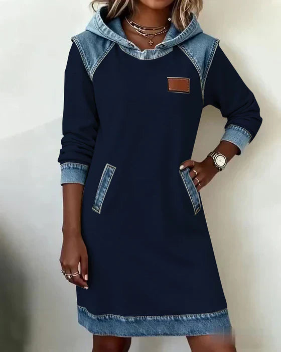 Natalie | Cozy Contrast Hooded Dress