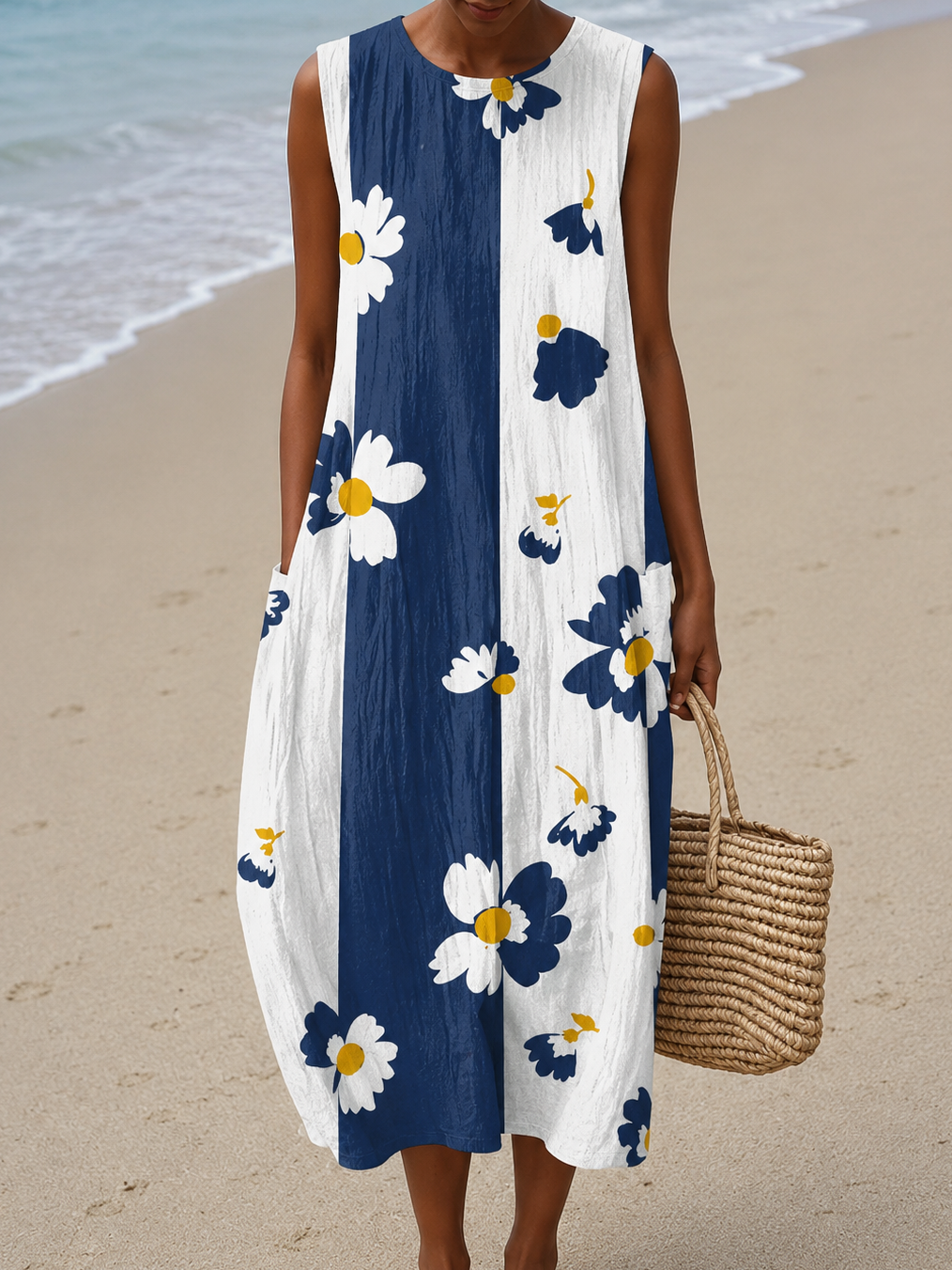 Nora - Women's Sleeveless Printed Midi Casual Dress