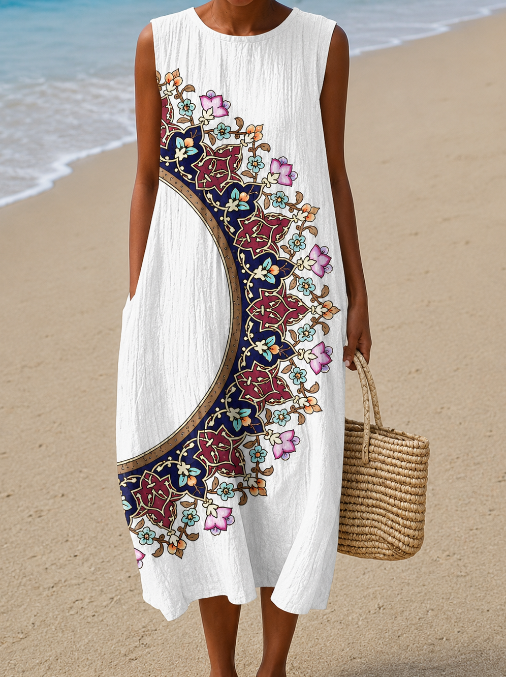 Paige - Women's Sleeveless Printed Beach Midi Dress Loose