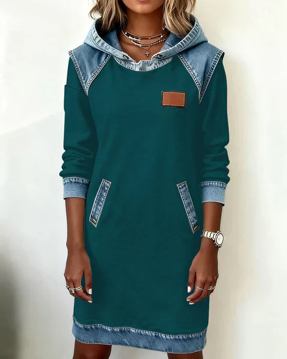 Natalie | Cozy Contrast Hooded Dress