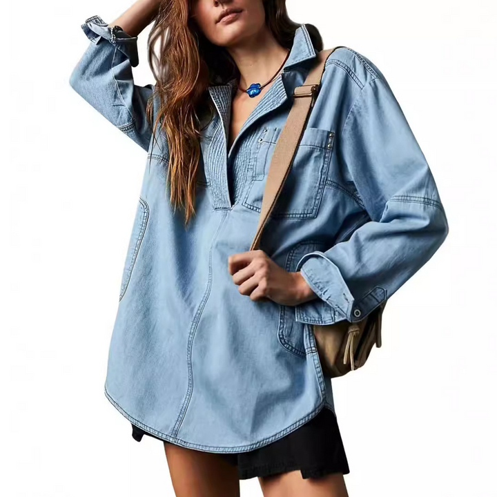 Riley | Chic V-Neck Denim Tunic Top