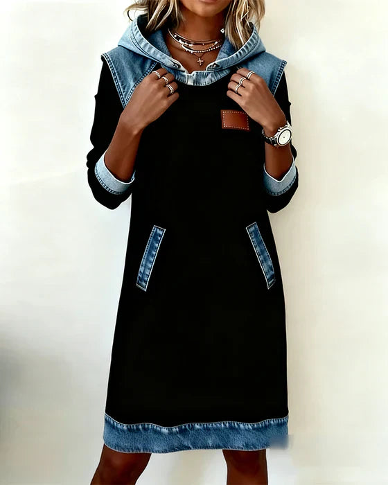 Natalie | Cozy Contrast Hooded Dress