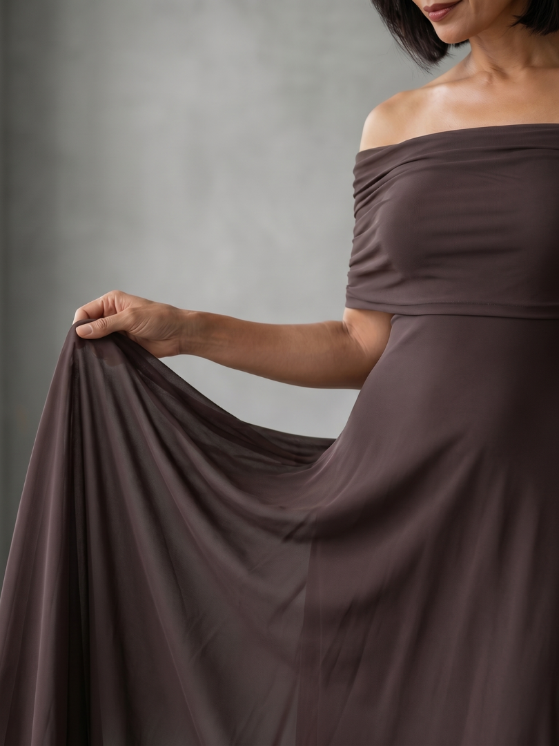Bellthorne | Off Shoulder Draped Midi Dress