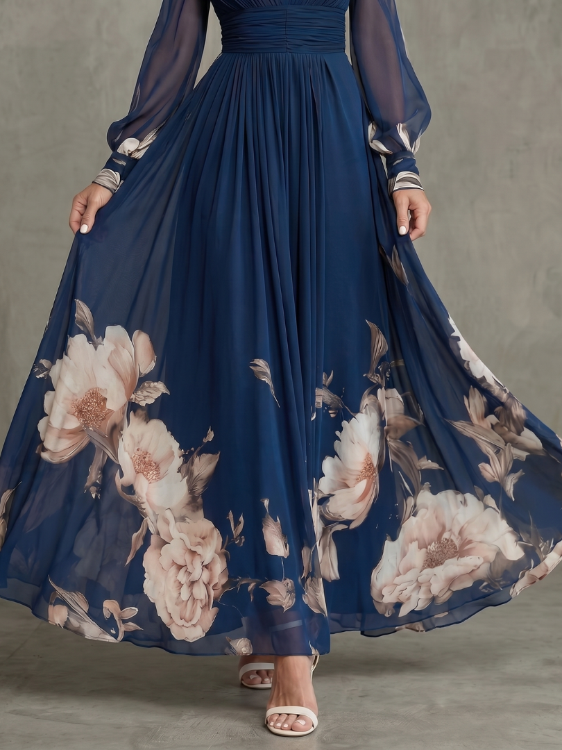 Bellthorne | Pleated Sheer Sleeves Maxi Dress