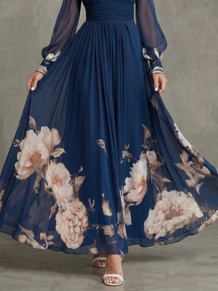 Bellthorne | Pleated Sheer Sleeves Maxi Dress