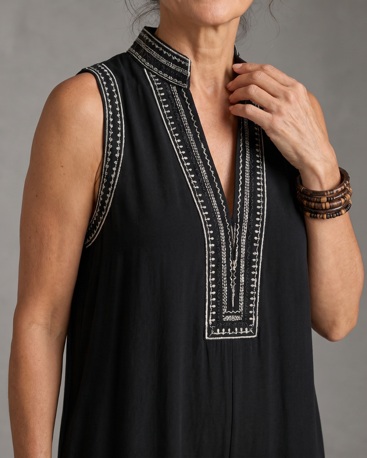 Daisy | Embroidered V Neck Sleeveless Wide Leg Jumpsuit
