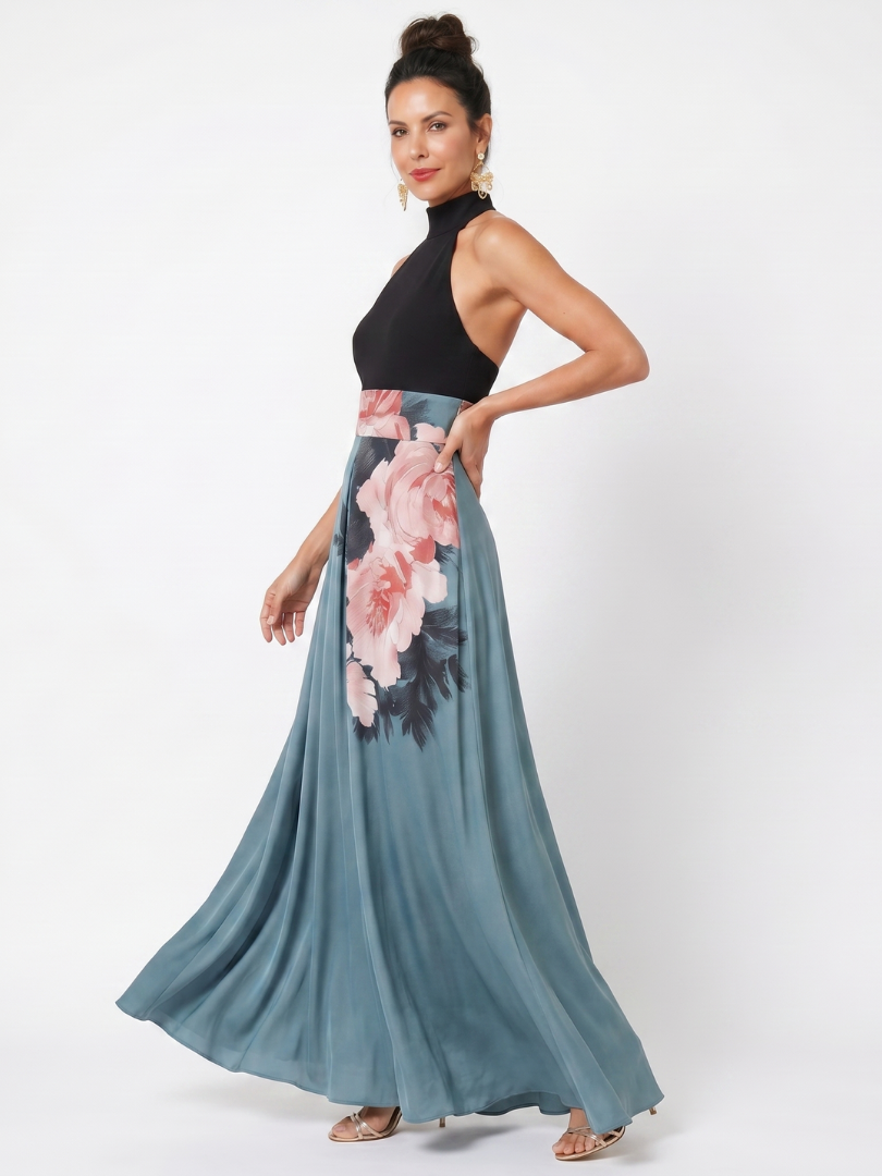 Bellthorne | Halter Bodice Floral Skirt Maxi Dress