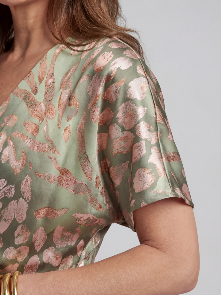 Bellthorne | Abstract Print V Neck Twist Waist Midi Dress