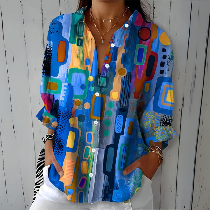 ASHLEY | Vibrant Artistic Button-Up Blouse