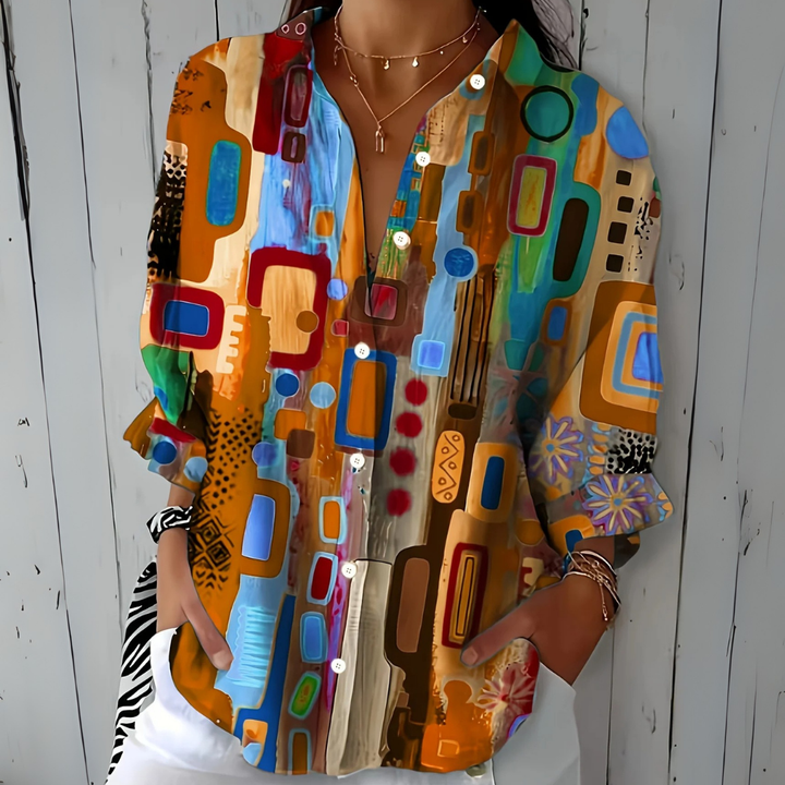 ASHLEY | Vibrant Artistic Button-Up Blouse