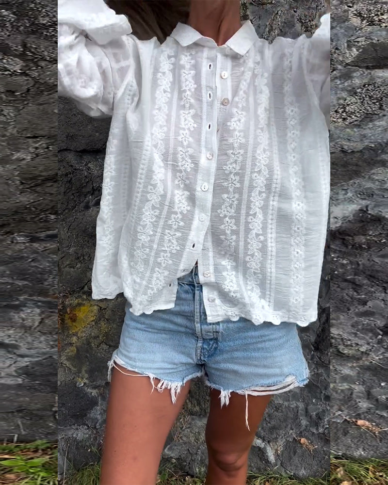 AMANDA | Romantic Embroidered Button-Up Blouse