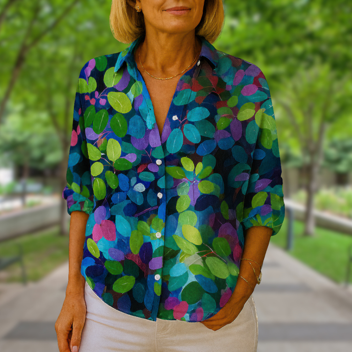 ASHLEY | Vibrant Artistic Button-Up Blouse