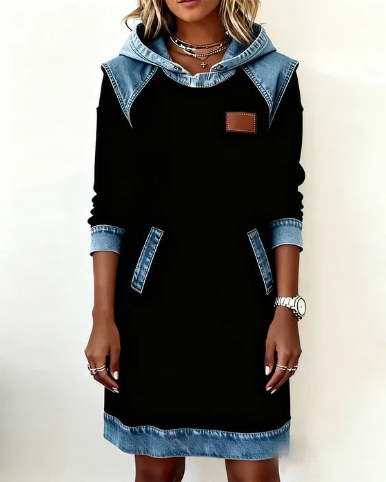 Natalie | Cozy Contrast Hooded Dress