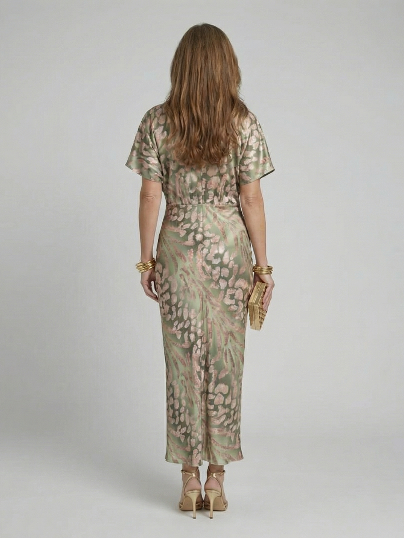 Bellthorne | Abstract Print V Neck Twist Waist Midi Dress