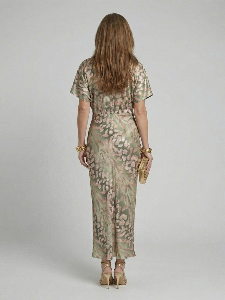 Bellthorne | Abstract Print V Neck Twist Waist Midi Dress