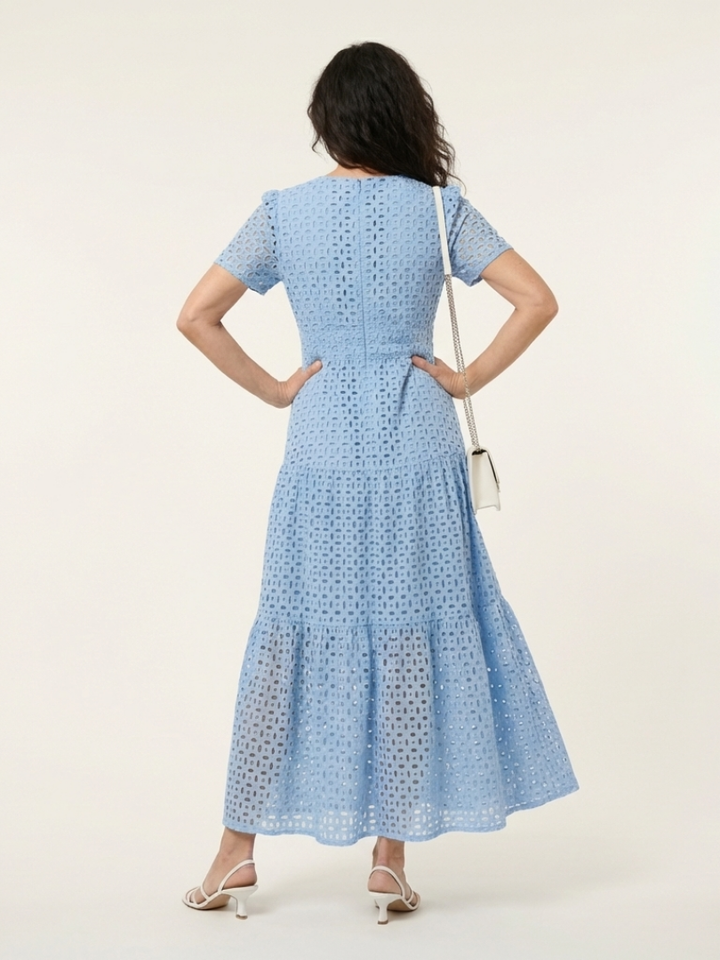 BRIELLE | V Neck Short Sleeve Tiered Midi Dress