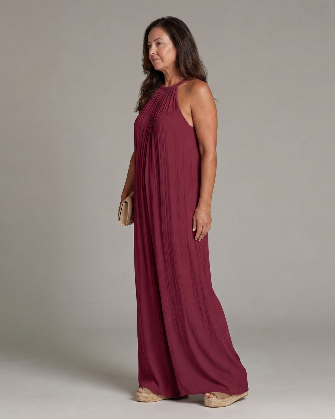 Eden | Pleated Halter Neck Wide Leg Relaxed Jumpsuit