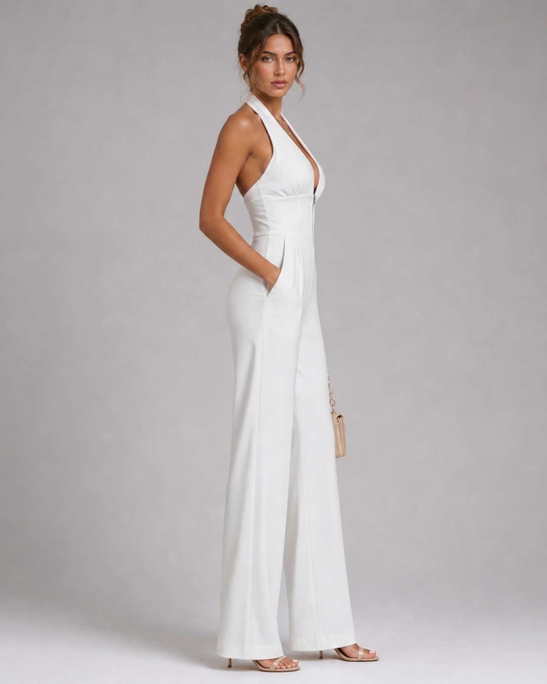 Gabrielle | Halter Neck Wide Leg Sleeveless Jumpsuit