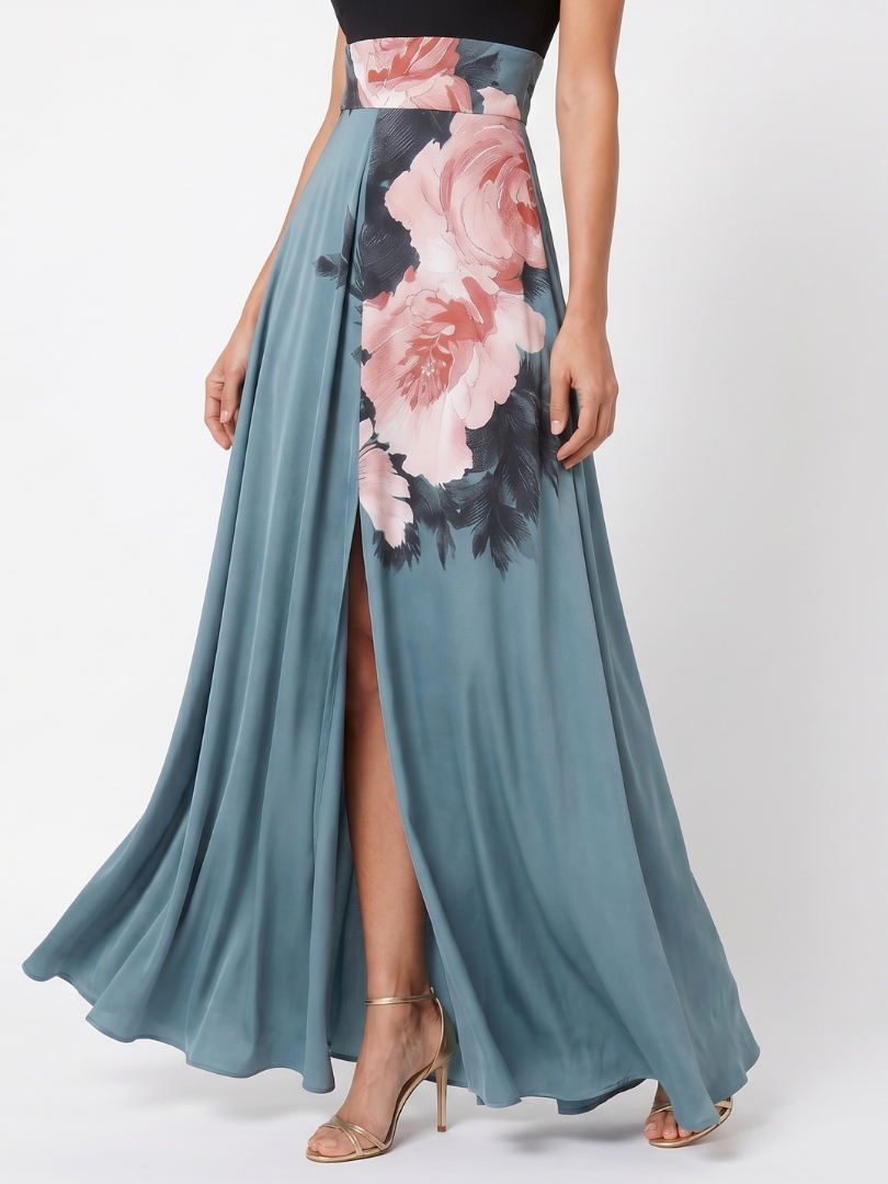 Bellthorne | Halter Bodice Floral Skirt Maxi Dress