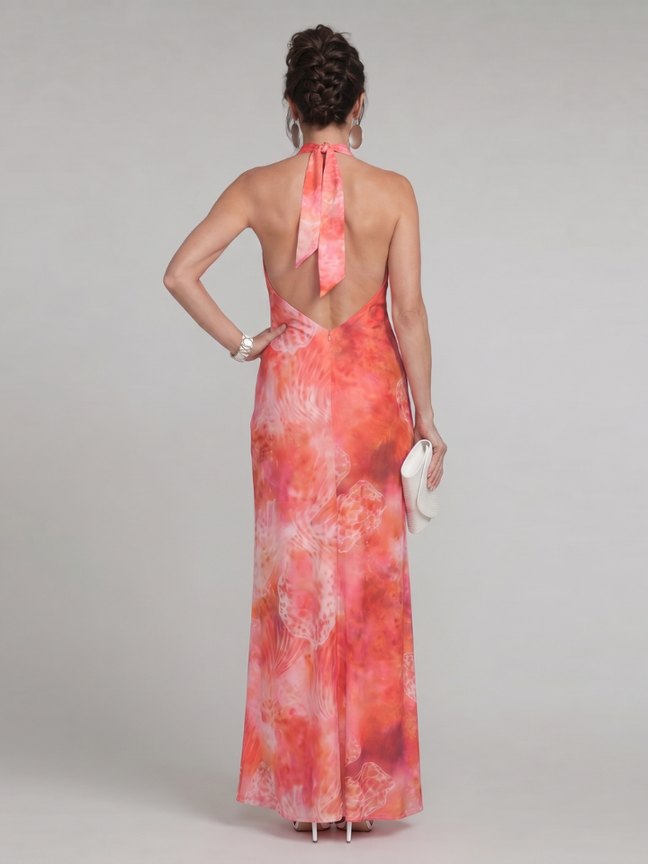 Alina | Halter Neck Printed Pattern Maxi Dress