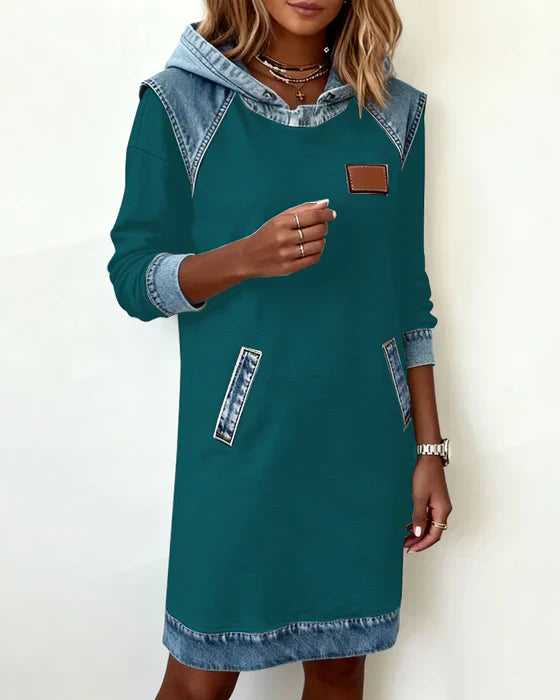 Natalie | Cozy Contrast Hooded Dress
