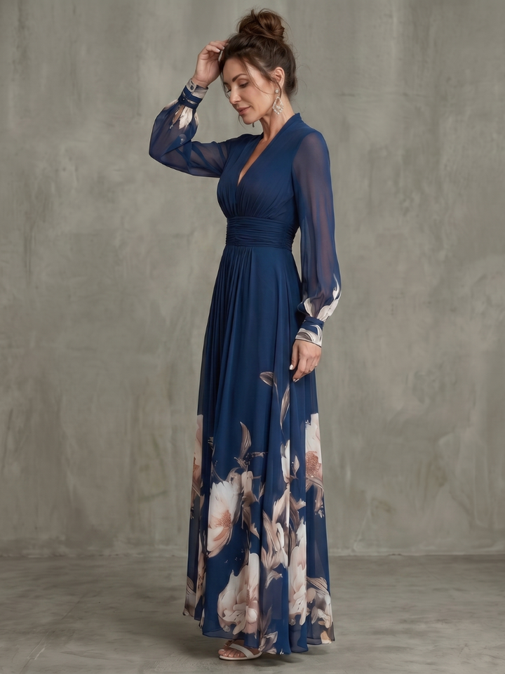 Bellthorne | Pleated Sheer Sleeves Maxi Dress