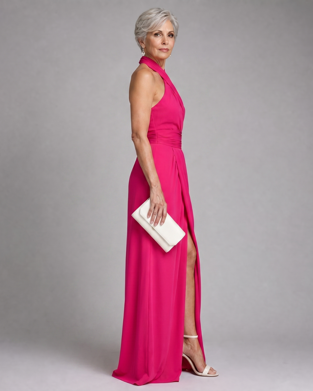 Felicity | Cross Halter Draped Side Slit Midi Dress