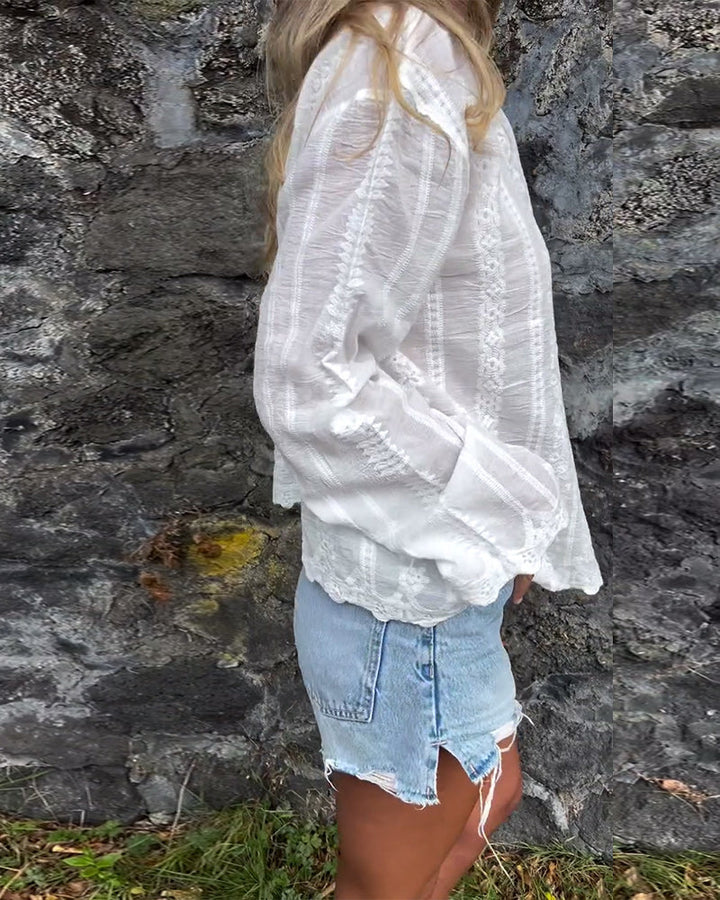 AMANDA | Romantic Embroidered Button-Up Blouse