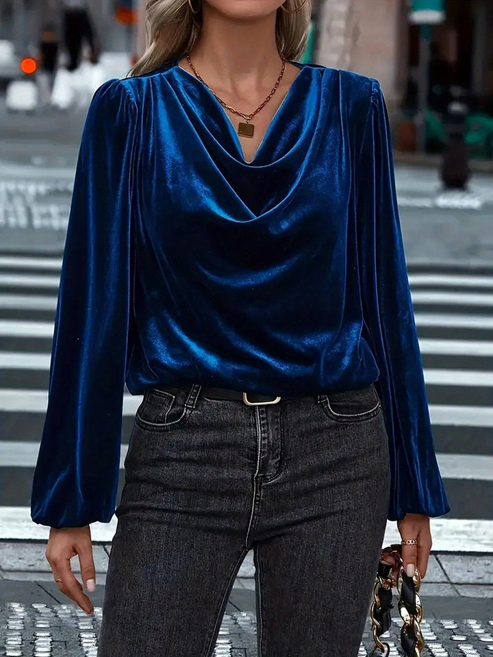 ADDISON | Luxe Velvet Drape-Neck Blouse
