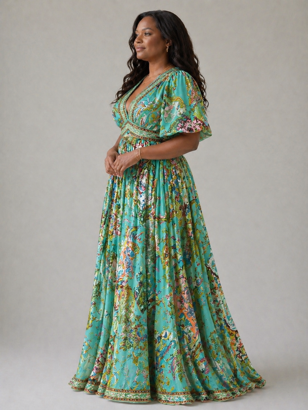 Bellthorne | Airy maxi dress with puff sleeves and V-neck
