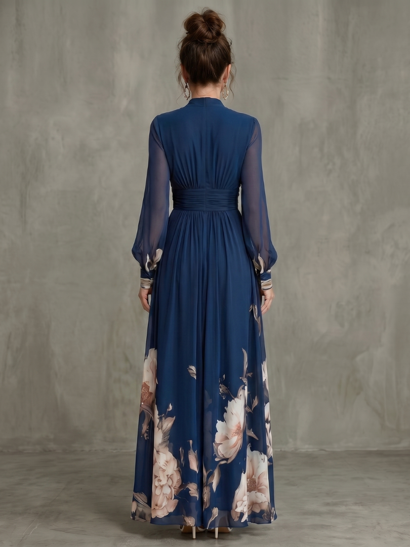 Bellthorne | Pleated Sheer Sleeves Maxi Dress