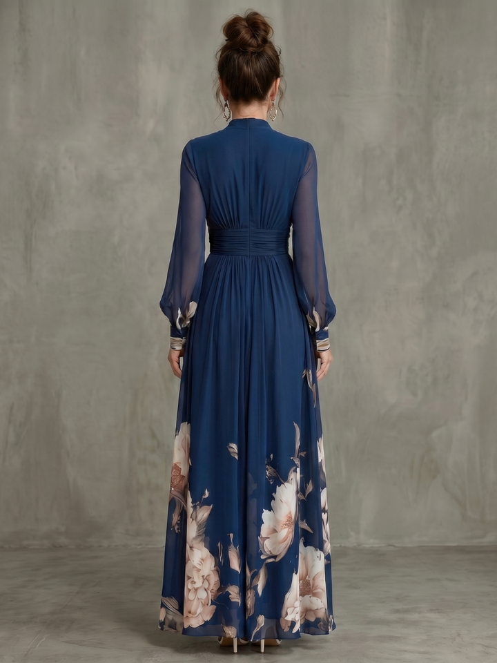Bellthorne | Pleated Sheer Sleeves Maxi Dress